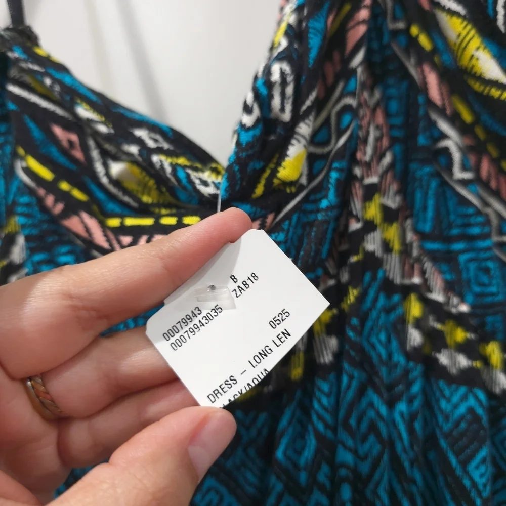 FOREVER 21 Nwt Geo Aztec Multi Color Halter Maxi Sun Dress, Size XL, Vacation - Picture 9 of 12